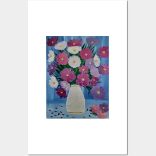 mixed flowers in a white vase Posters and Art